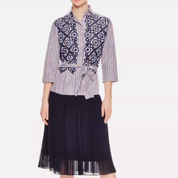 SANDRO Paris Josefine Pleated Evelet-lace midi Dress MSRP$515 - Picture 7 of 16